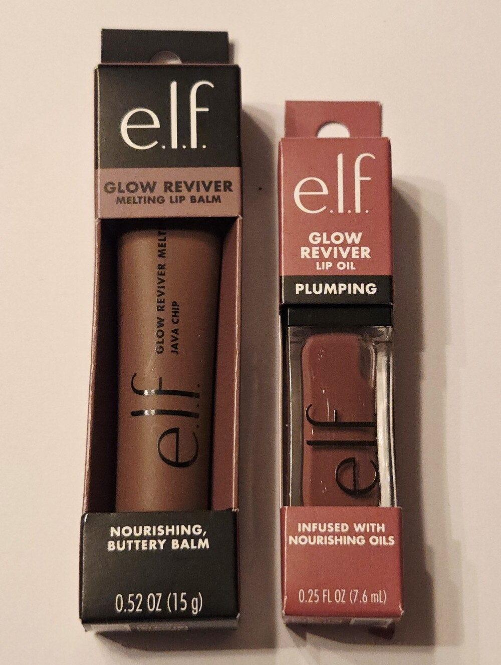 e.l.f. Glow Reviver Melting Lip Balm & Plumping Lip Oil - Java Chip/ Major Mauve